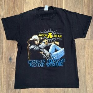 Jason Aldean Wide Open 2009 Tour T-Shirt Shirt Sleeves Black